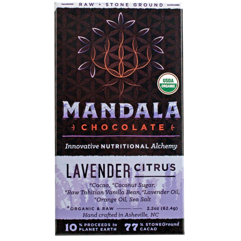 Mandala Superfood Bean-To-Bar Chocolate (2.2 Oz Bar) Dairy-Free, Low Glycemic, Organic, Artisan, Vegan, Made With Real Citrus (Lavender Citrus, 3-Pack)