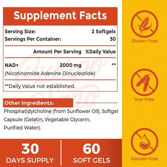 2000 Mg Nad Supplement, Liposomal Nad+ With High Absorption, More Efficient Than Nicotinamide Riboside, Pure & Plus Boosting Supplement, Aging Defense, Metabolism & Cellular, 240 Softgels
