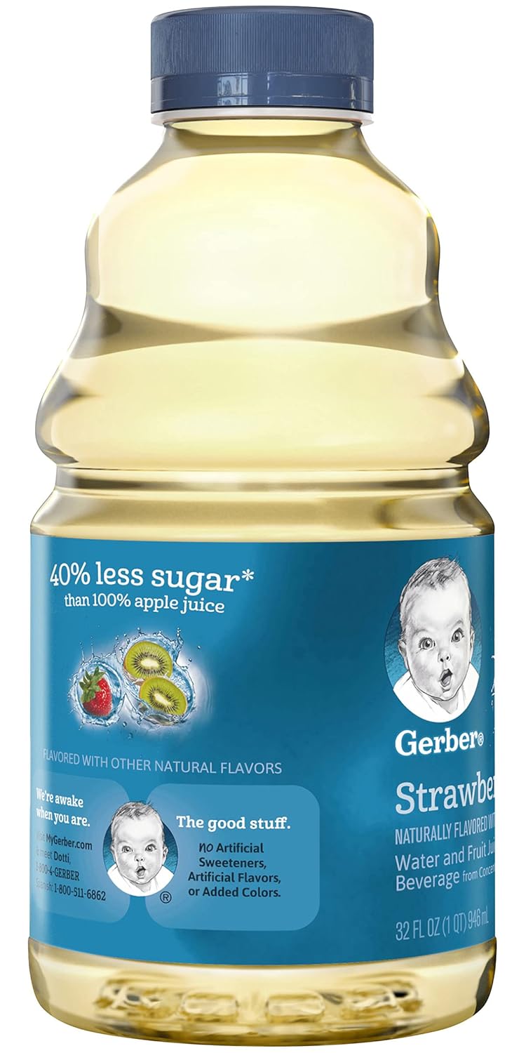 Gerber Water & Fruit Toddler Juice Blend, Strawberry Kiwi, 32 Ounce Bottles