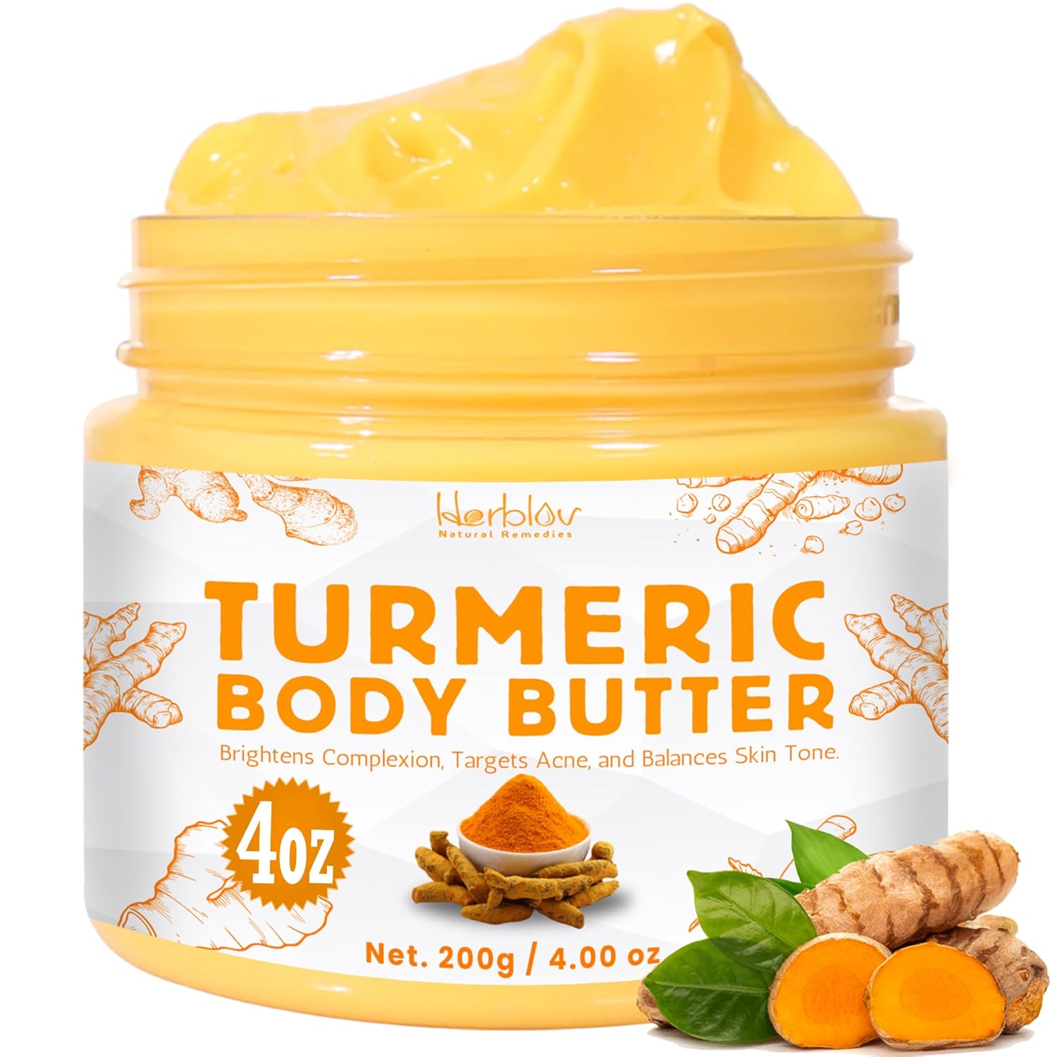 Turmeric Face Cream – All Natural Skin Brightening Lotion – Turmeric Whipped Body Butter For Dark Spots, Hyperpigmentation – Turmeric Skincare Cleanses, Fights Acne, Evens Tone, Scars, Sun Damage
