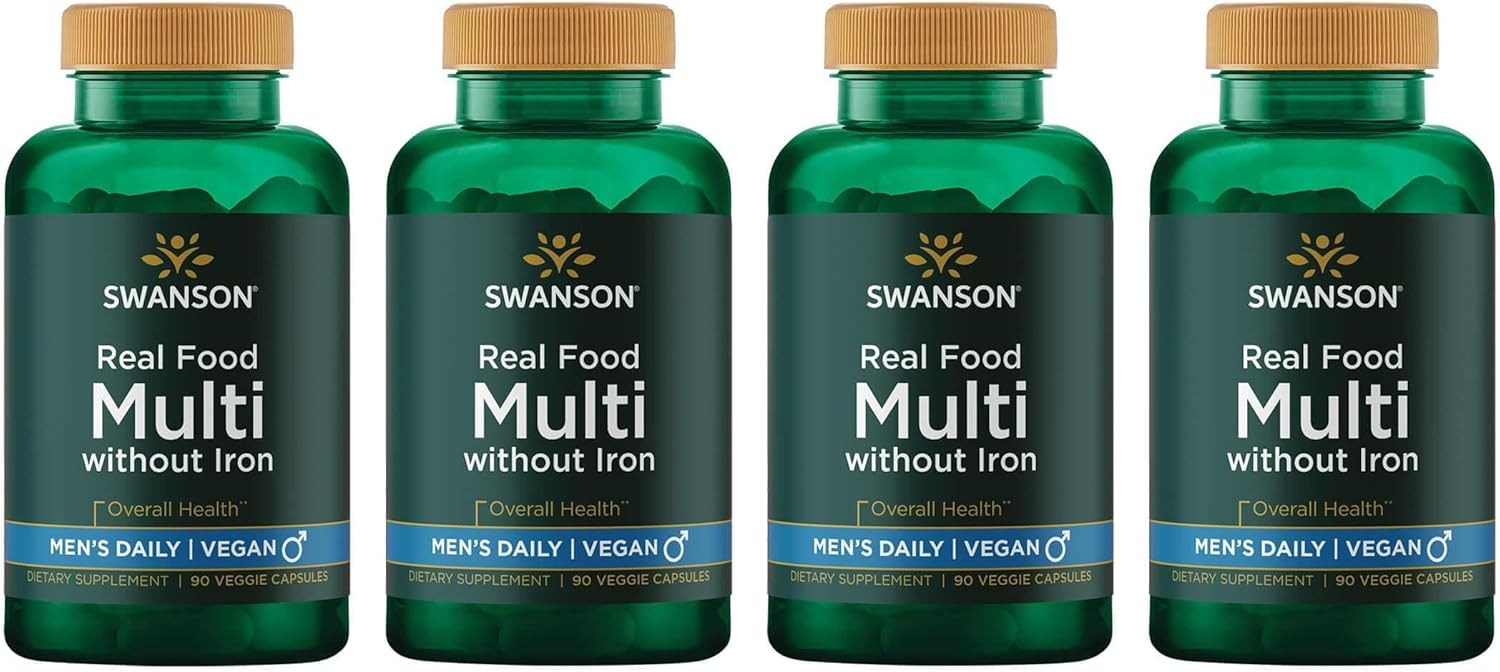 Swanson Real Food Multi Men'S Multivitamin Multimineral Men'S Health Prostate Stress Response Bladder Supplement Vegan Gluten-Free Non-Gmo 90 Veggie Capsules Veg Caps (4 Pack)