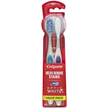 Colgate 360° Optic Ning Toothbrush, Soft, White, 2 Count