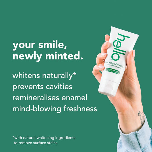 Hello Naturally Whitening Fluoride Toothpaste - Vegan, Peroxide Free, Natural Farm Grown Mint Flavour 82 Ml
