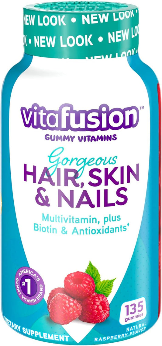 Vitafusion Gorgeous Hair, Skin & Nails Multivitamin Plus Biotin And Antioxidant Vitamins C&E, Raspberry Flavor, 135Ct (45 Day Supply), From America’S Number One Gummy Vitamin Brand