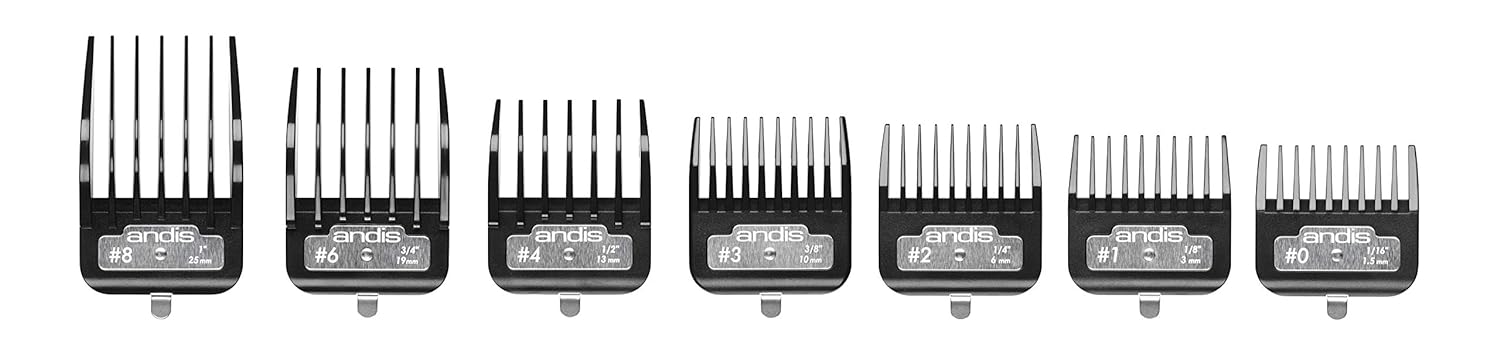 Andis 33640 Bg-Series Premium Metal Clip Comb Set - Provides Sharp Cutting Blades With Long-Lasting Performance, Available In 7 Different Sizes – Black