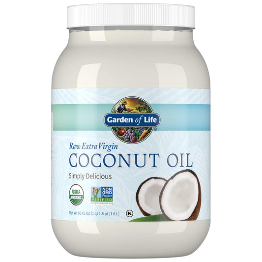 Garden Of Life Raw Extra Virgin Organic Coconut Oil For Hair, Skin, Cooking, 110 Servings - Pure Unrefined Cold Pressed Oil With Mcts For Body Care Or Baking, Aceite De Coco Organico, 56 Fl Oz
