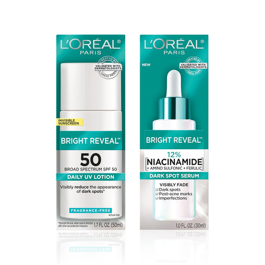 L'Oreal Paris Bright Reveal Niacinamide Dark Spot Serum + Broad-Spectrum Spf 50 Daily Uv Lotion + Moisturizer Samples