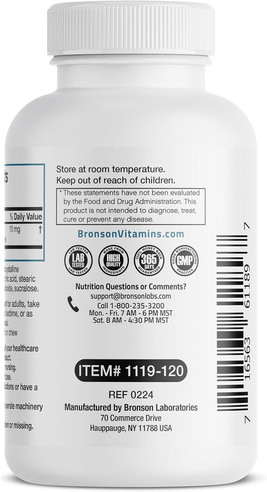 Bronson Melatonin 10Mg Fast Dissolve Cherry Flavored Tablets Vegetarian Chewable Lozenges, 120 Count