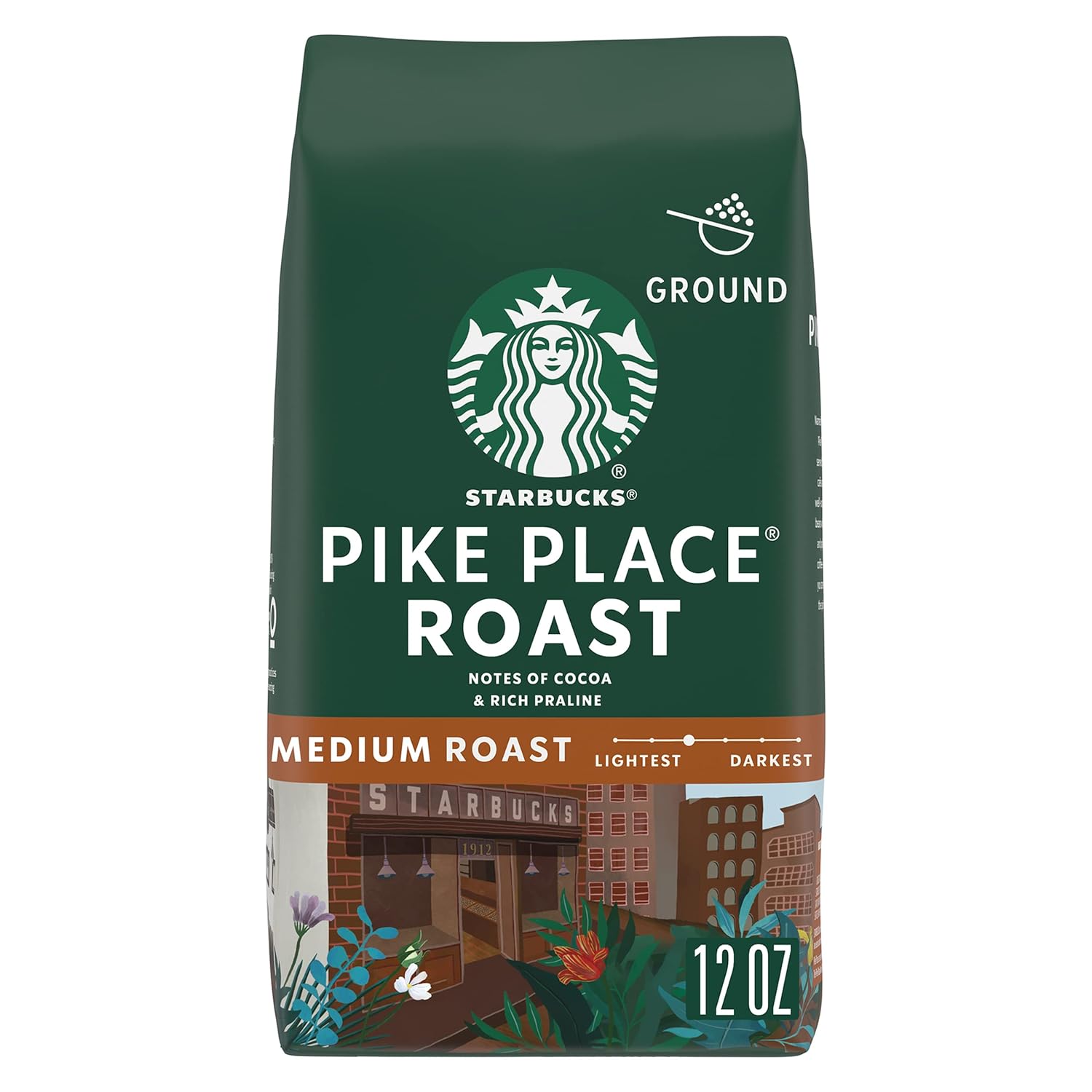 Starbucks Ground Coffee, Medium Roast Coffee, Pike Place Roast, 100% Arabica, 1 Bag (12 Oz)