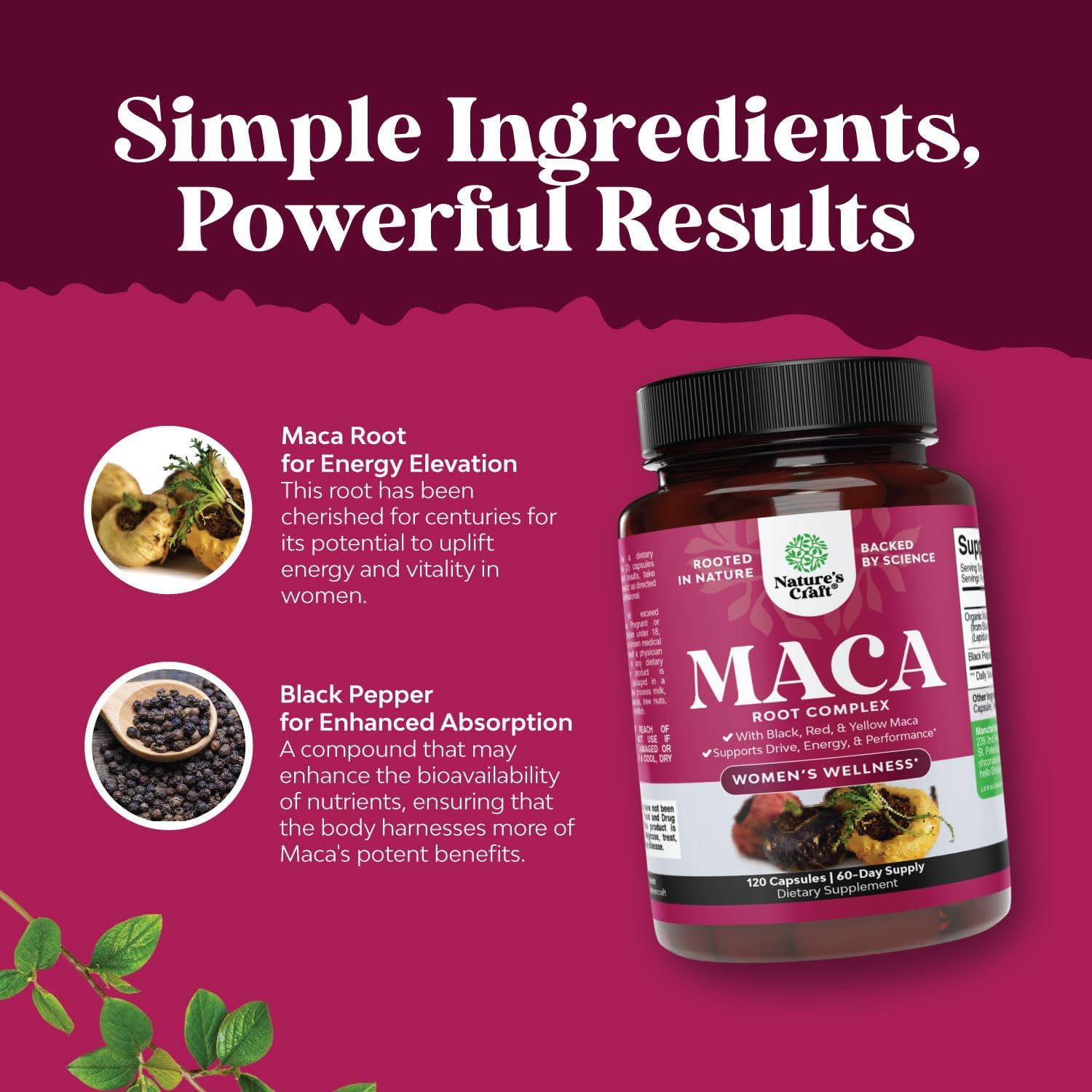 Maca Root Capsules for Women - Herbal Hormone Balance for Women with Female Enhancing Blend of Red Yellow & Black Maca Root - Invigorating Drive Mood Energy & Fertility Supplement for Women : Health & Household