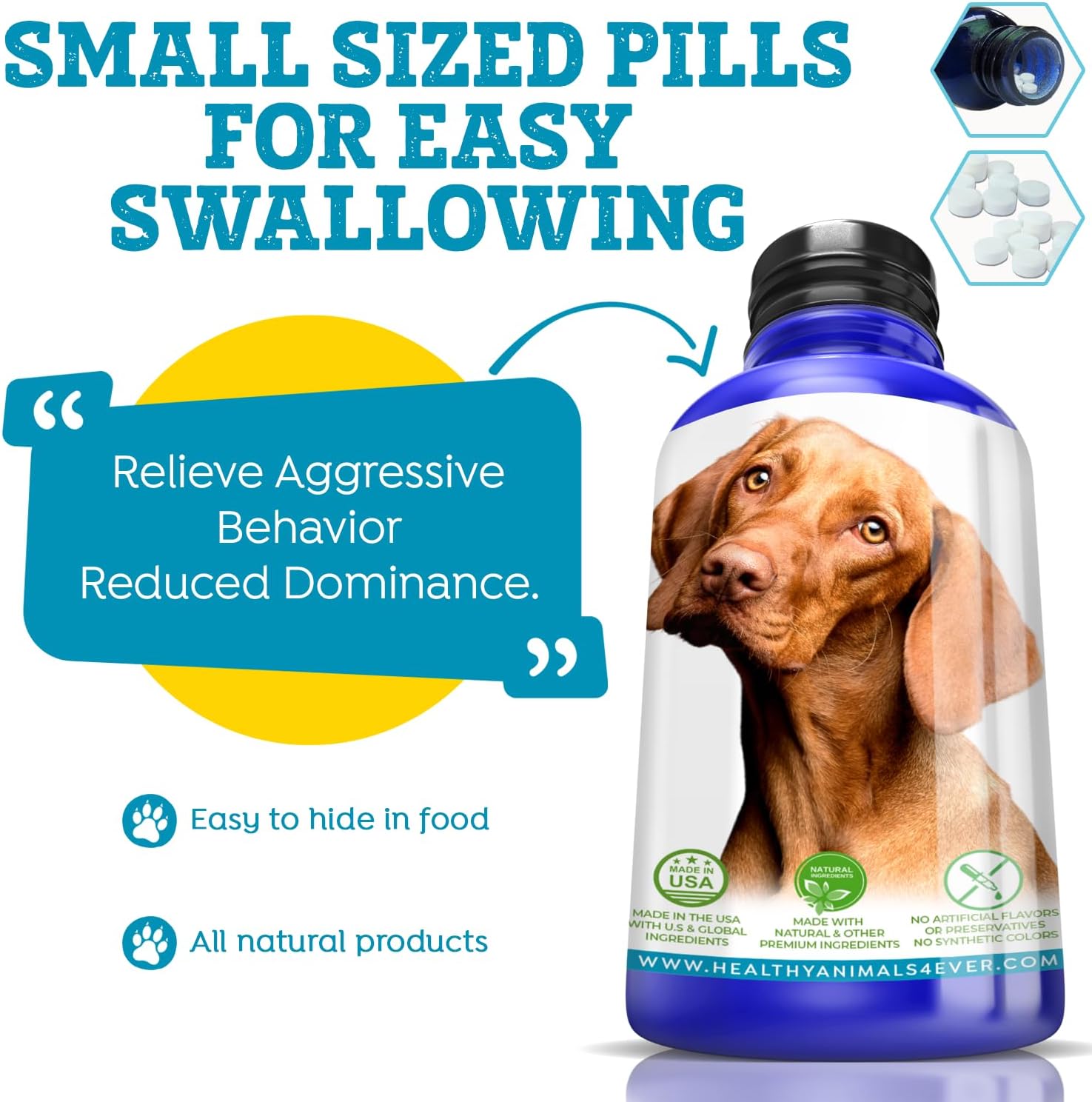 Healthy Animals 4Ever All-Natural Dog Calming Tablets for Stress and Aggressive Behavior - Help Reduce Dog Aggression/Frustration & Promote Relaxation - Homeopathic & Highly Effective - 300 Tablets