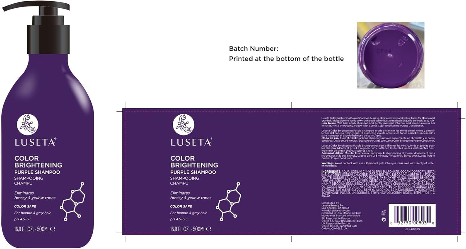 Luseta Purple Shampoo And Conditioner Set For Blonde, Gray, Ash, Silver Hair, Brass Off Infused With Cocos Nucifera Oil For Curly, Damaged, Coloured Hair Hair, Sulfate & Paraben Free, 2 X 500Ml
