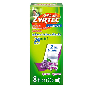 Zyrtec 24 Hr Children'S Allergy Syrup With Cetirizine, Dye- & Sugar-Free, Bubble Gum, 4 Fl. Oz
