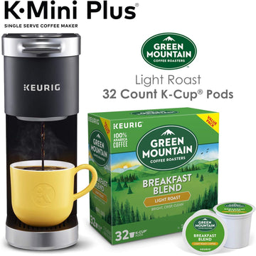 Keurig K-Mini Plus Single Serve Coffee Maker With Green Mountain Breakfast Blend Coffee Pods, 32 Count