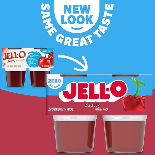 Jell-O Cherry Sugar Free Refrigerated Red Jello Cups Gelatin Snack (4 Ct Cups)