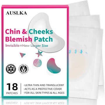 Auslka Pimple Patches For Face,Large Hydrocolloid Patches, Zit & Blemish, Large Spot Stickers For Chin, Cheeks, Body With Tea Tree & Calendula Oil, 18 Count