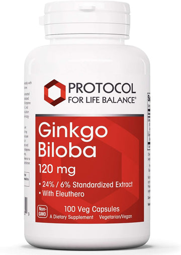 Protocol Ginkgo Biloba with Eleuthero Herbal Supplements - Circulation, Brain Support - 100 Veg Caps