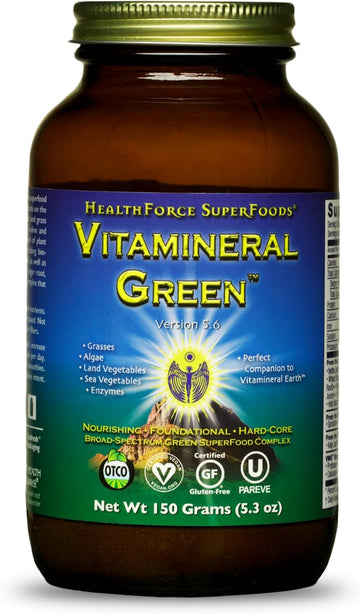 HEALTHFORCE SUPERFOODS Vitamineral Green - Mineral Supplement for Immune & Thyroid Support - Green Powder Supplement with Ingredients from The Land - Gluten-Free & Vegan - 150 Grams