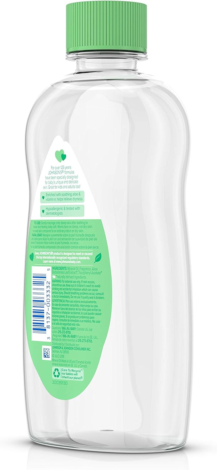 Johnson's Baby Johnson & Johnson Baby Oil, Aloe Vera & Vitamin E, Multicolor, 14 Fl Oz (Pack of 4) : Baby