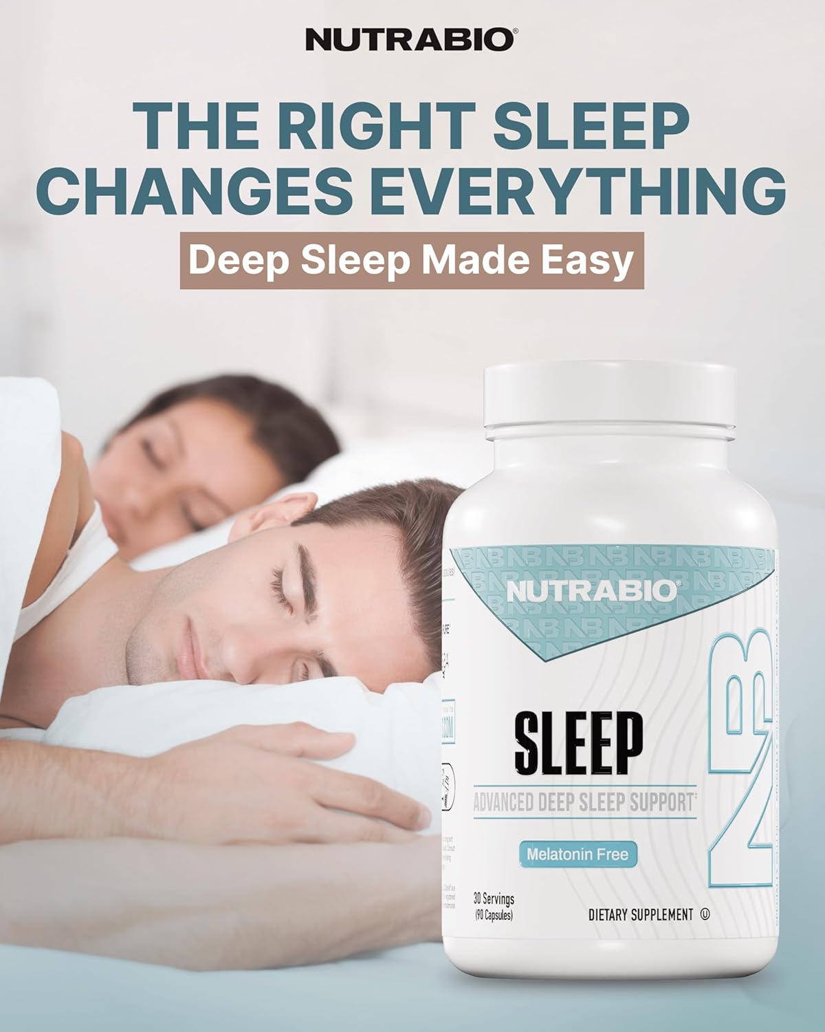 Nutrabio Sleep - Advanced Deep Sleep Supplement - Restorative Natural Sleep Aid, Reduces Restlessness - Melatonin Free Sleep Aid - 30 Servings- 90 Capsules : Health & Household