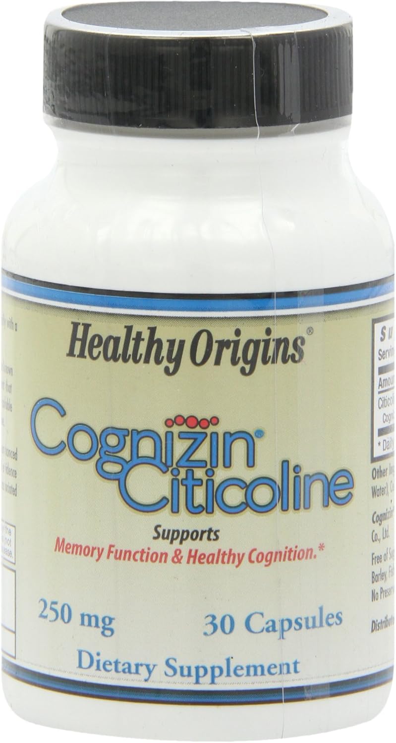 Healthy Origins Cognizin (Citicoline), 250 mg - Brain Supplement for Memory with Citicoline CDP Choline - Non-GMO, Vegan & Gluten-Free Supplement - 30 Veggie Capsules : Health & Household
