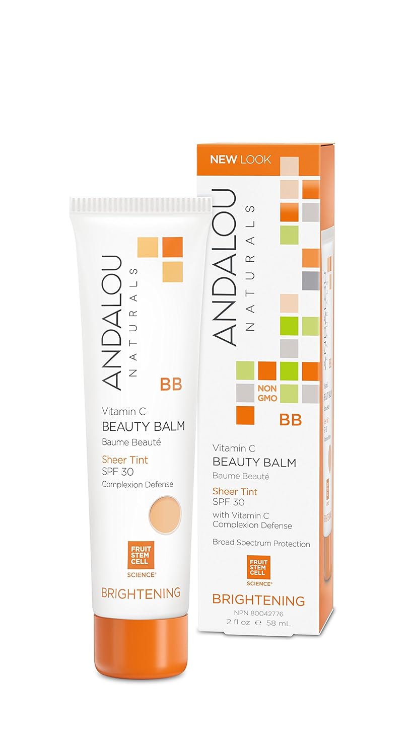 Andalou Naturals Vitamin C BB Beauty Balm Sheer Tint SPF 30, 2-in-1 BB Cream & Face Sunscreen with Broad Spectrum Protection, Mineral Sunscreen with Non-Nano Zinc Oxide, 2 Fl Oz