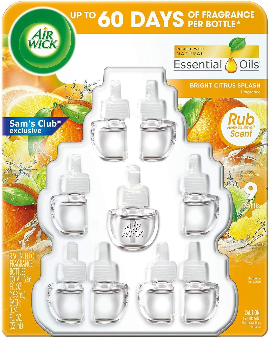 Air Wick Bright Citrus Splash Natural Essential Oils, 9 Fragrance Bottles