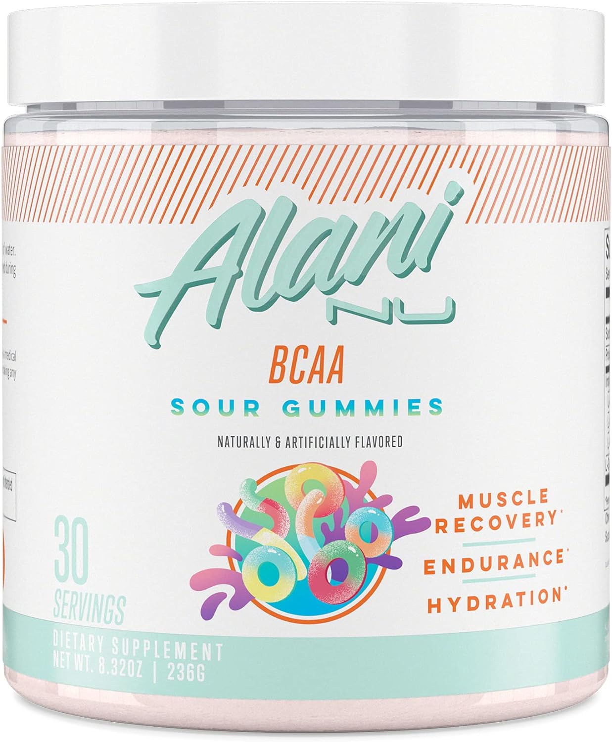 Alani Nu Bcaa Sour Gummies | Branch Chain Essential Amino Acids | 2:1:1 Formula | Supplement Powder | Muscle Recovery Vitamins For Post-Workout | 30 Servings