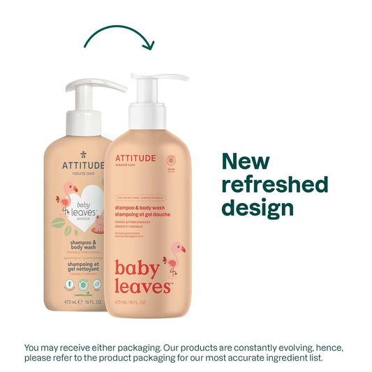 ATTITUDE 2-in-1 Shampoo and Body Wash for Baby, EWG Verified, Dermatologically Tested, Vegan, Orange and Pomegranate, 16 Fl Oz