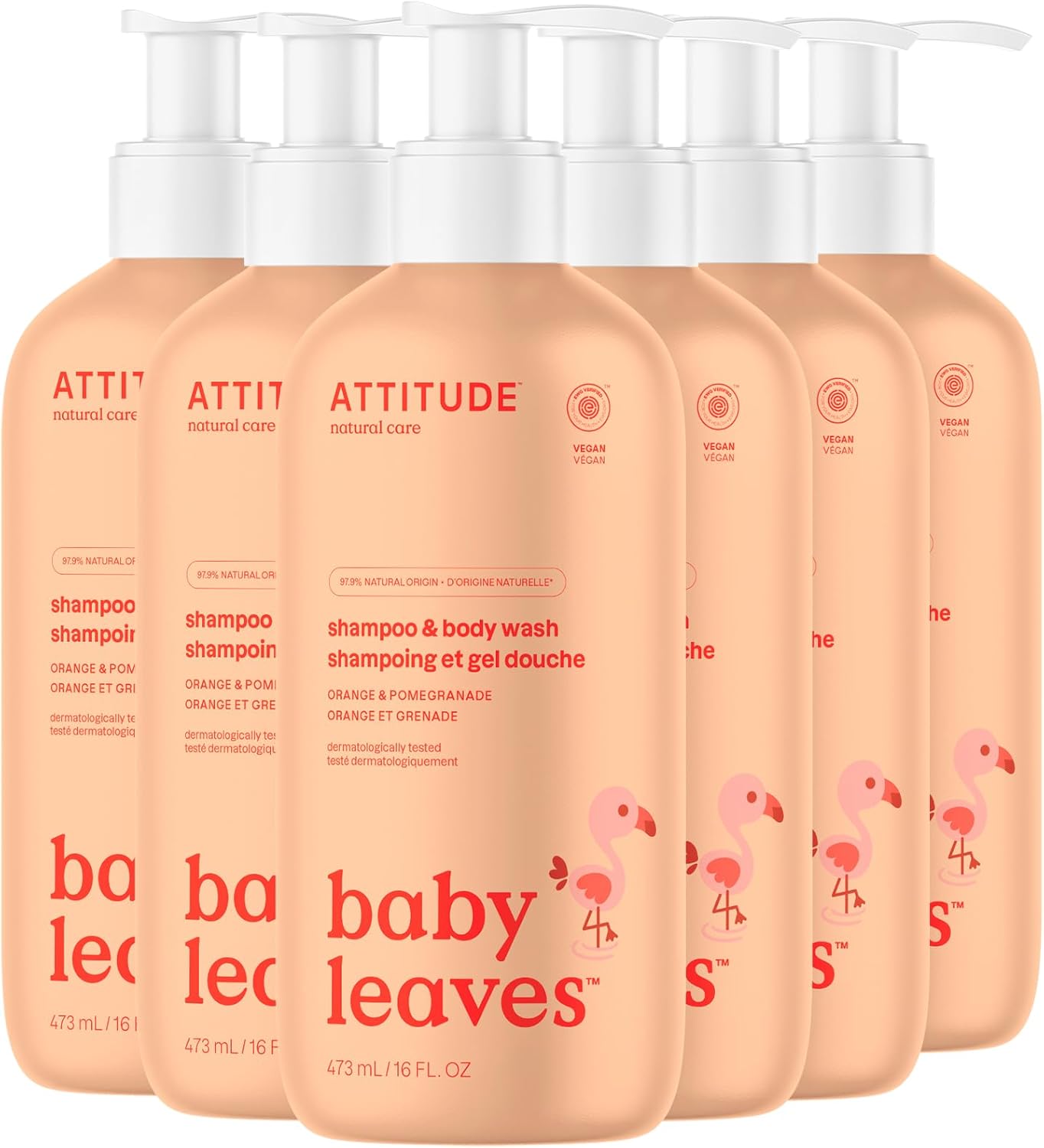 Attitude 2-In-1 Shampoo And Body Wash For Baby, Ewg Verified, Dermatologically Tested, Vegan, Orange And Pomegranate, 16 Fl Oz (Pack Of 6)