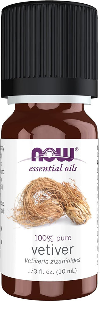 Now Essential Oils, Vetiver Oil, Woodsy Aromatherapy Scent, Steam Distilled, 100% Pure, Child Resistant Cap, 10-Ml
