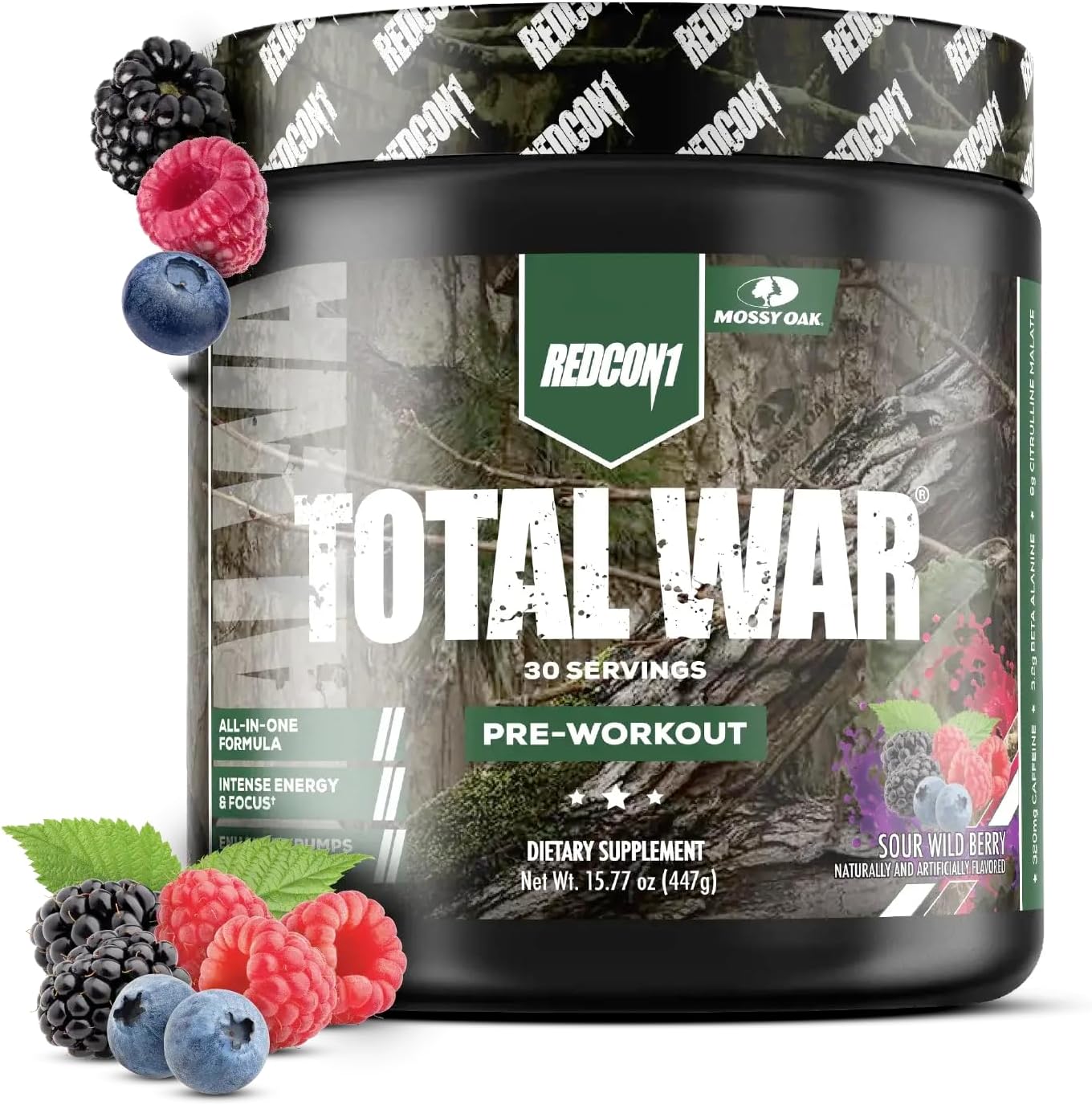 REDCON1 x Mossy Oak Total War Pre Workout Powder, Sour Wild Berry - Be