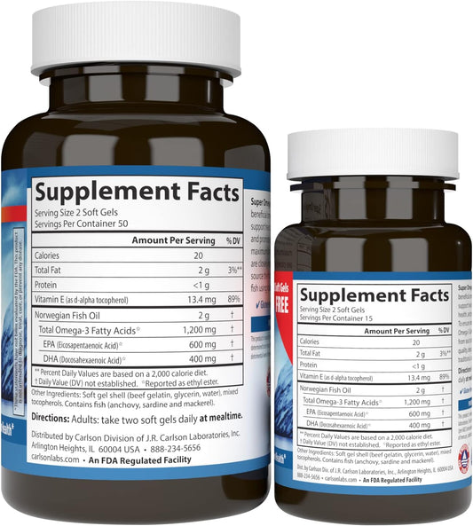 Carlson - Super Omega-3 Gems, 1200 mg Omega-3 Fatty Acids with EPA and