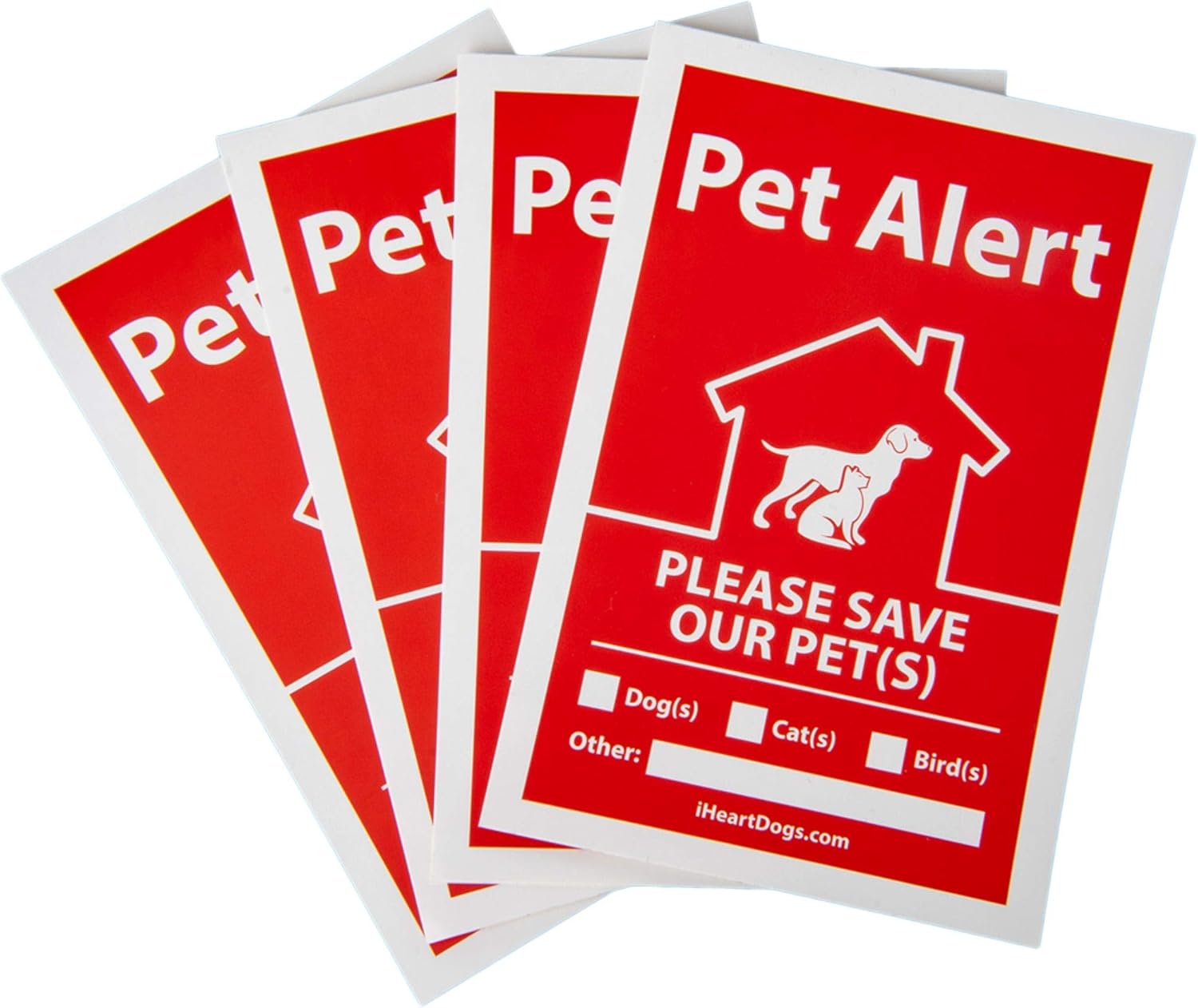 Iheartdogs Pet Alert Stickers 4-Pack - Uv Fade Resistant - Pets Inside Fire Rescue Stickers - Save Our Pets Finder Window Stickers