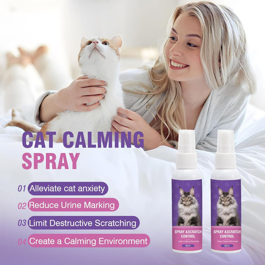 Cat Calming Spray 2Pack Cat Pheromone Spray - Quickly Relieve Stress Reduces Scratching Furniture Peeing Helps Relieve Scratching Marking Anxiety Supports Relief For Fireworks,Travel,Vet Visits 120Ml