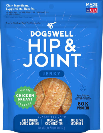 Dogswell Jerky Hip And Joint Dog Treats Grain Free Made In Usa Only, Glucosamine And Chondroitin, 4 Oz Chicken (842193)