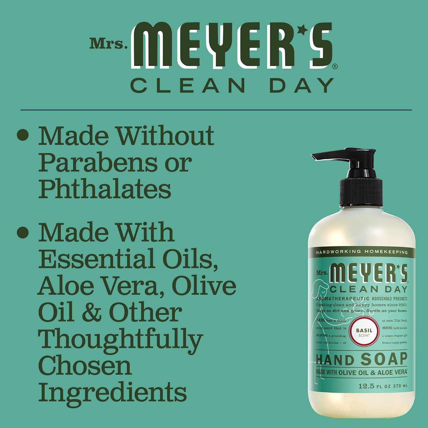 MRS. MEYER'S CLEAN DAY Hand Soap, Made with Essential Oils, Biodegradable Formula, Basil, 12.5 fl. oz : Beauty & Personal Care