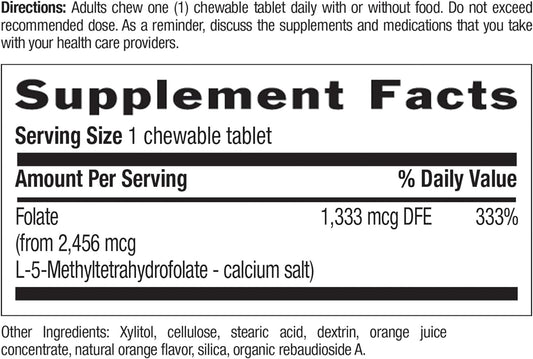 Country Life Chewable Methylfolate, 1,333Mcg Dfe, Delicious Orange Flavor, 60 Chewable Tablets, Certified Gluten Free, Certified Vegan