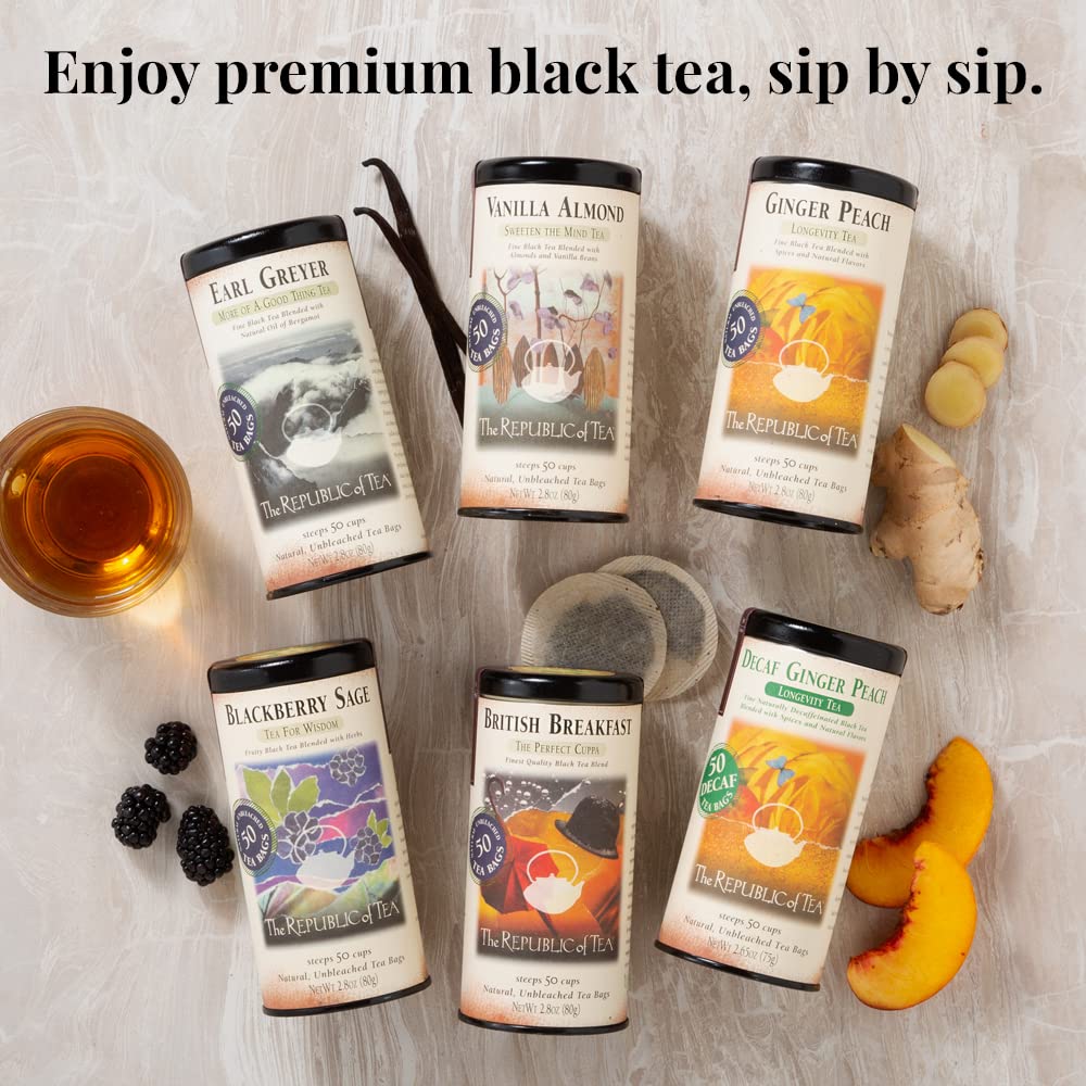 The Republic Of Tea — Vanilla Almond Black Tea Tin, 50 Tea Bags, Naturally Caffeinated