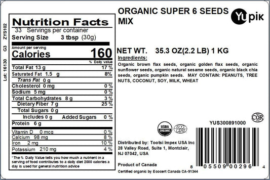 Yupik Organic Super 6 Seeds Mix, 2.2 Lb, Non-Gmo, Vegan