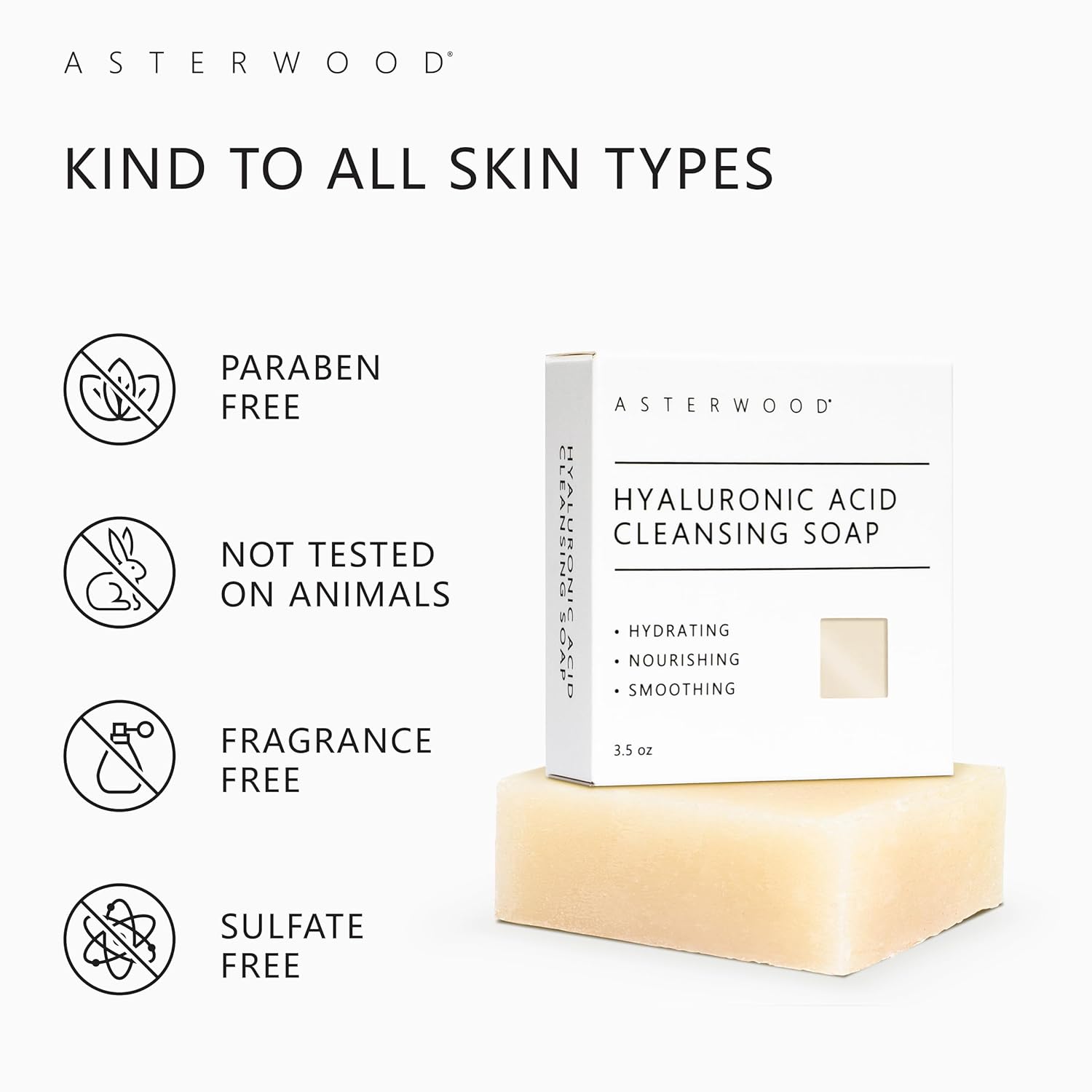 ASTERWOOD Hyaluronic Acid Cleansing Face Soap - Facial Soap for Women & Men - Collagen Boosting, Hydrating, Plumping, Soothing - Bar Soap - Fragrance-free - Suitable for Sensitive Skin - 3.5 oz : Beauty & Personal Care