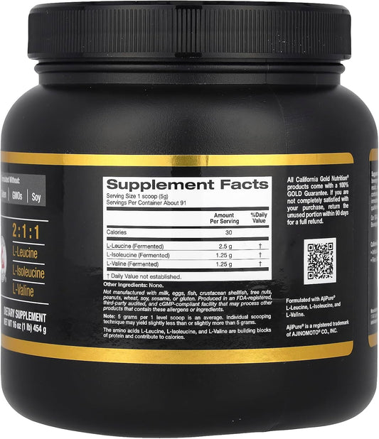 California Gold Nutrition Sport, Bcaa Powder, Ajipure®, Branched Chain Amino Acids With L-Leucine, L-Isoleucine And L-Valine, 1 Lb (454 G)