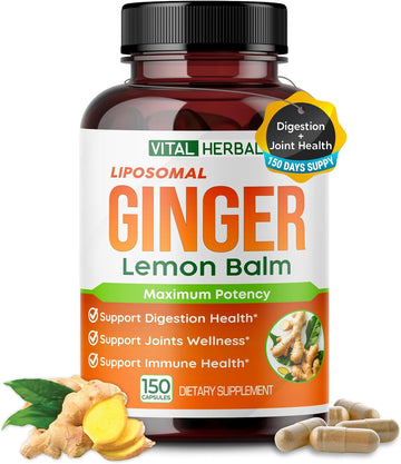Vital Herbal Liposomal Ginger With Lemon Balm, Cinnamon- Maximum Potency - Supports Digestion, Joints, Immune Health - Made In The Usa
