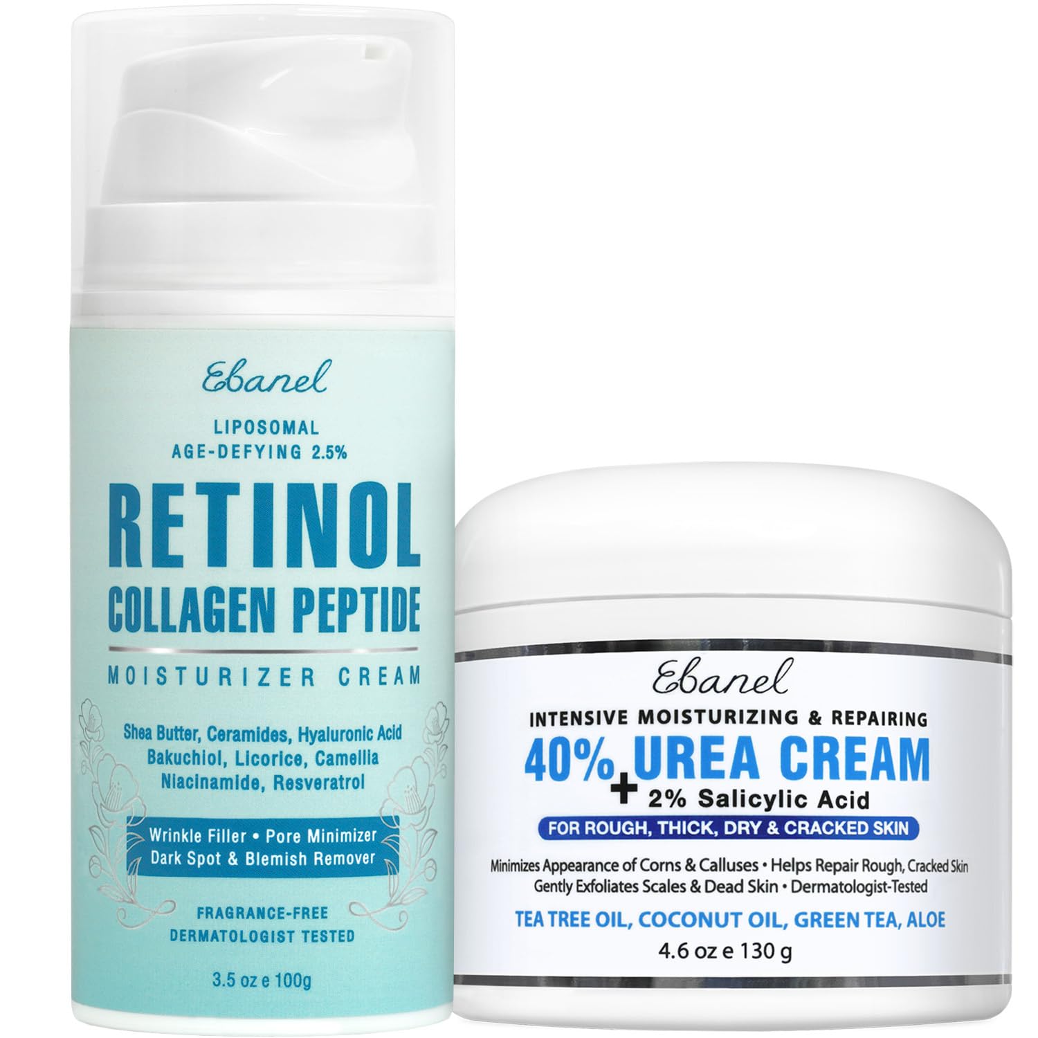 Ebanel Bundle Of 40% Urea Cream 4.6 Oz, And 2.5% Retinol Moisturizer