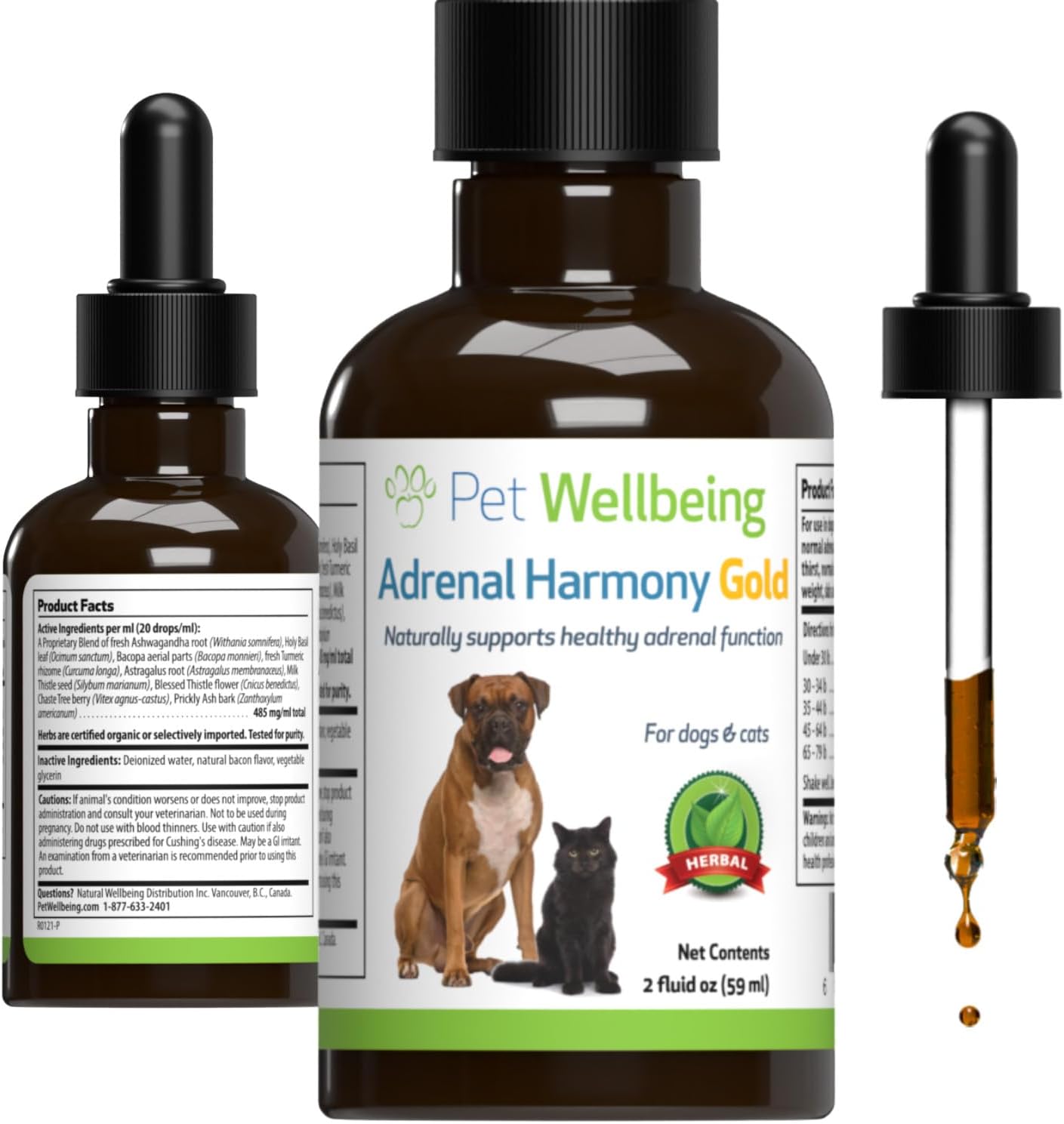 Pet Wellbeing Adrenal Harmony Gold - Vet-Formulated - for Dog Cushing's, Adrenal Health, Cortisol Balance - Natural Herbal Supplement