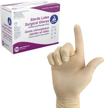 Dynarex Sterile Disposable Latex Surgical Gloves, Powder-Free, Sterilely Packaged In Pairs, Professional Medical And Healthcare Use, Veterinary Clinic, Bisque, Size 6.5, 1 Box Of 50 Pairs Of Gloves