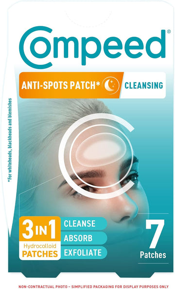 Compeed - Anti-Spots Cleansing Patch - Cleanse, Absorb And Exfoliate – Hydrocolloid Spots Patches, Pimple Patches - Ideal For Overnight Use – For Large Blemish-Prone Areas - 7 Patches