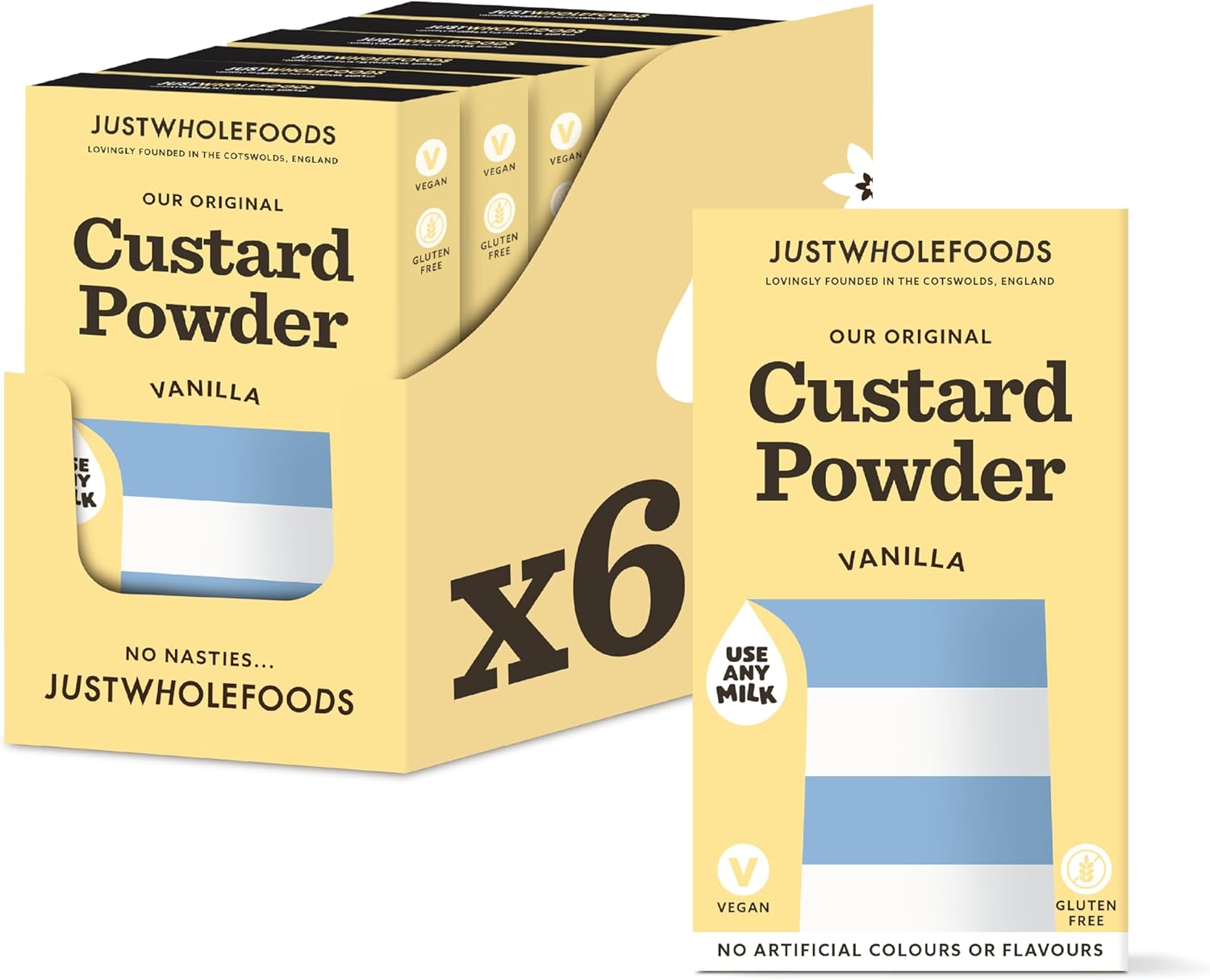 Just Wholefoods Original Vanilla Custard Powder 6 X 100G | Gluten Free, Vegan, Use Any Milk | No Added Salt, Artificial Colours Or Flavours | Enough Custard Powder To Make Up To 30 Pints Of Custard