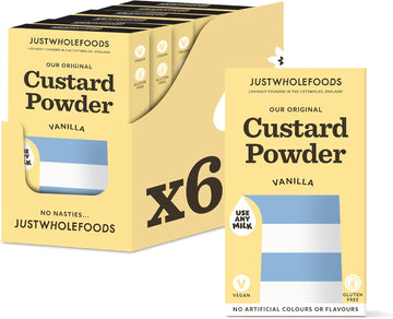 Just Wholefoods Original Vanilla Custard Powder 6 X 100G | Gluten Free, Vegan, Use Any Milk | No Added Salt, Artificial Colours Or Flavours | Enough Custard Powder To Make Up To 30 Pints Of Custard
