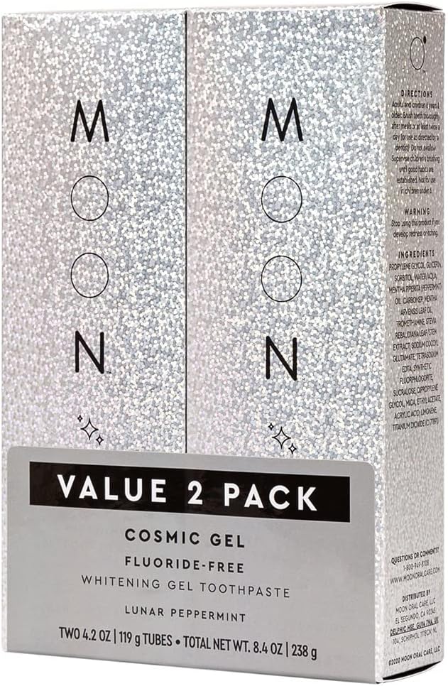 MOON Cosmic Gel Stain Removal Toothpaste, Fluoride-Free, Lunar Peppermint Flavor for Fresh Breath, for Adults (2 Pack)